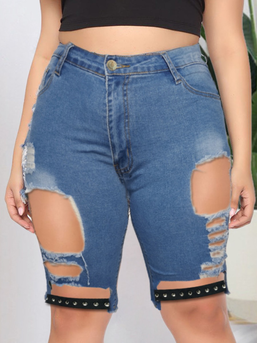 

Lovely Street High-waisted Ripped Blue Denim Shorts