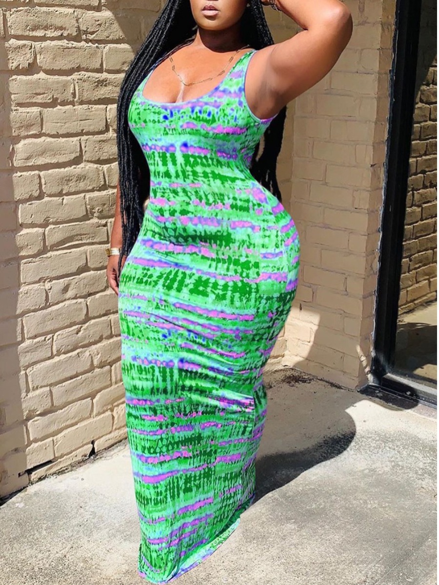 

Lovely Boho Print Backless Green Floor Length Dress
