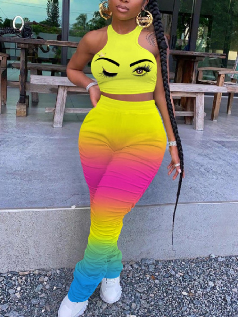 

Lovely Plus Size Street Tie-dye Fold Design Multicolor Two-piece Pants Set, Multi