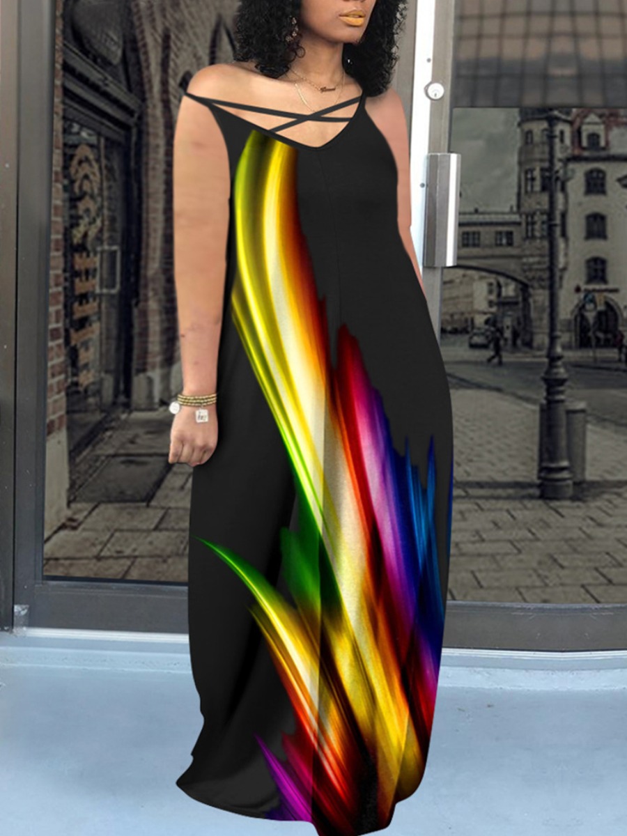 

LW Bohemian V Neck Tie-dye Black Maxi Dress