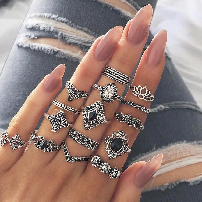 

Lovely Casual Sunflower Hollow-out Silver 15-piece Ring