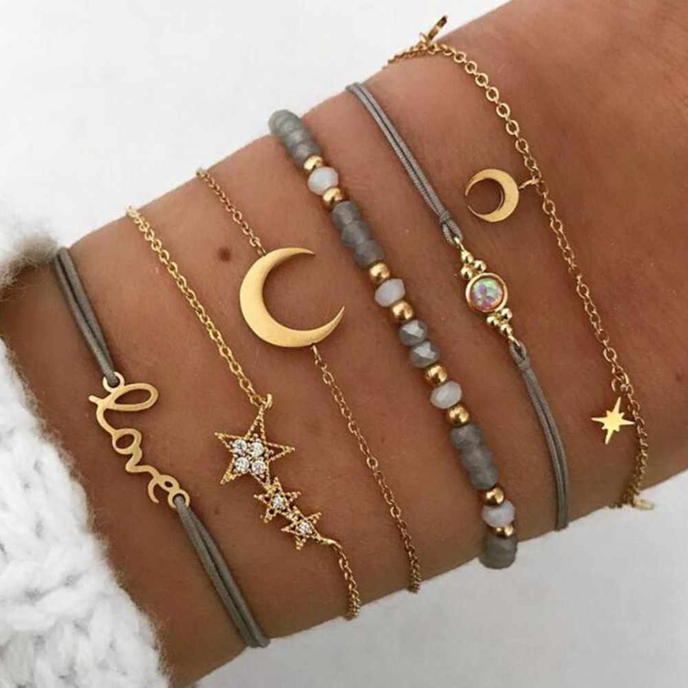 

Lovely Casual Star Moon Gold 6-piece Bracelet