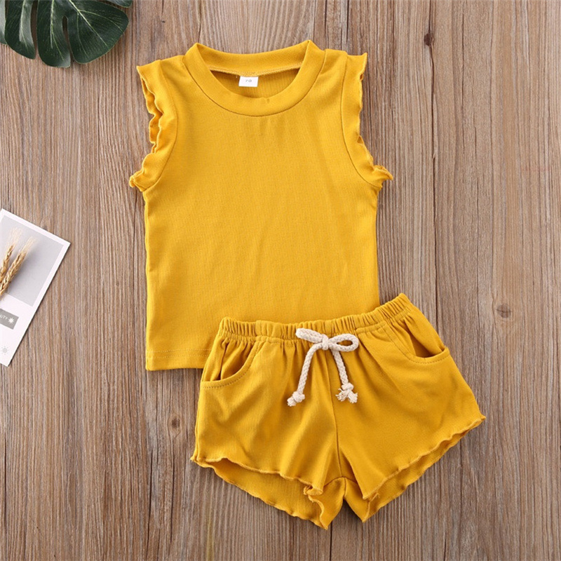 

Lovely Girl Casual O Neck Drawstring Yellow Two Piece Shorts Set