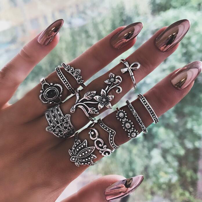 

Lovely Casual Floral Decoration Silver 12-piece Ring