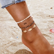 LW 4-piece Casual Shell Decoration Gold Anklet