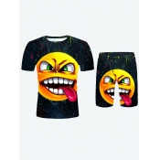 LW Men Splash-ink Cartoon Print Shorts Set