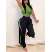 Lovely Sportswear O Neck Side Split Green Two Piec