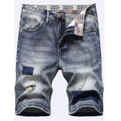 LW Men Casual Mid Waist Ripped Blue Denim Shorts (