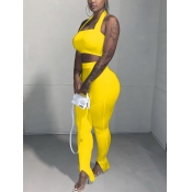 Lovely Sexy Backless Split Yellow Two Piece Pants 