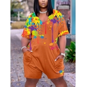 LW Plus Size Splash Ink Pocket Design Romper