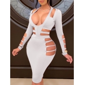 Lovely Sexy Hollow-out White Knee Length Dress