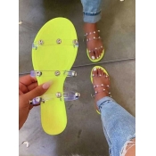 LW Casual See-through Round-toe Yellow Slippers