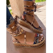 LW Casual Cobra Print Wrap Up Khaki Platform Sanda