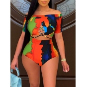 LW Tie-dye Bandage Hollow-out Design Tankini