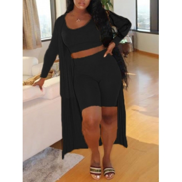 

LW Casual U Neck Skinny Black Three Piece Shorts Set