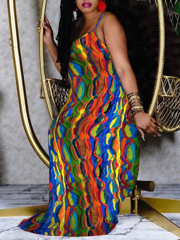 

Lovely Boho Print Patchwork Multicolor Floor Length Dress, Multi