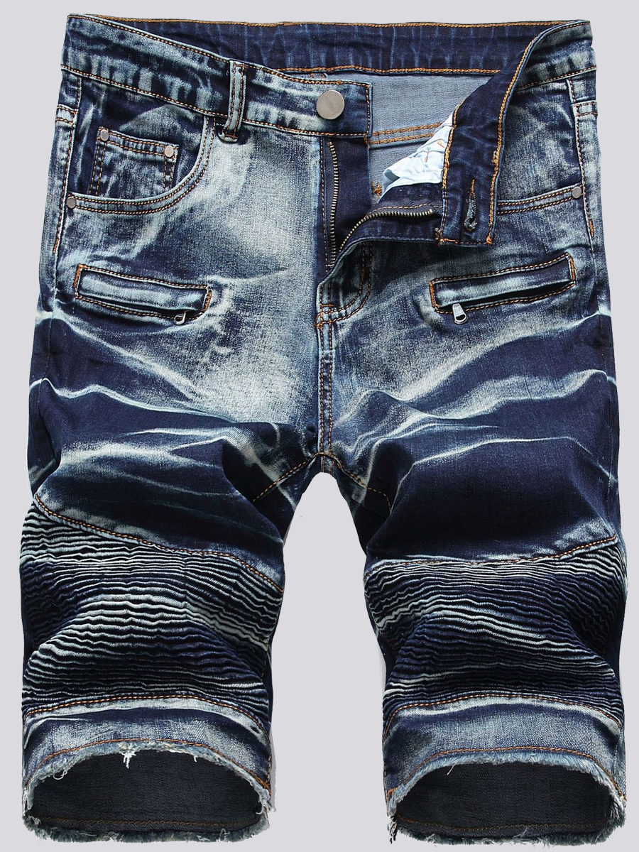 

Lovely Men Street Tie-dye Zipper Design Deep Blue Denim Shorts