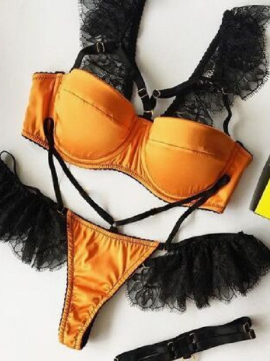 

Lovely Boho Lace Patchwork Orange Two-piece Swimsuit