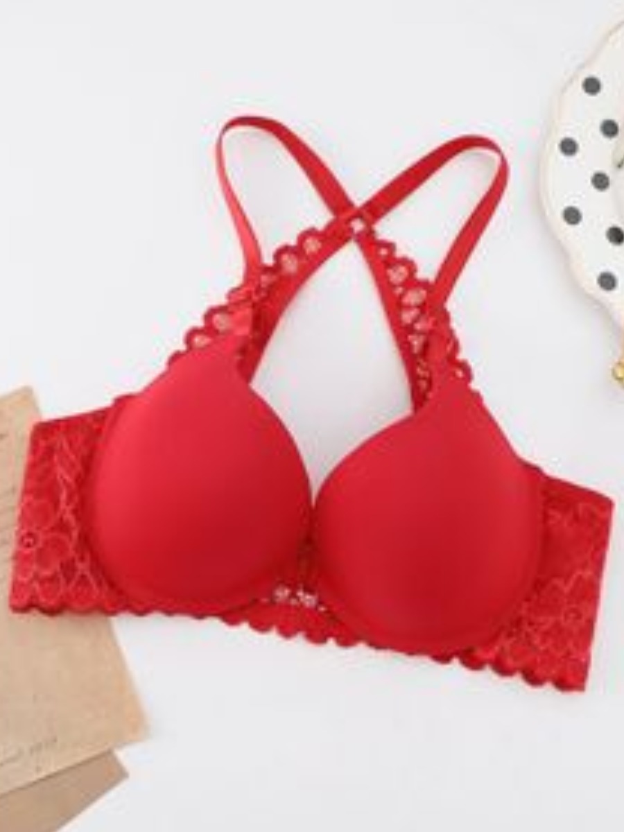 

Lovely Sexy Lace Patchwork Red Bra