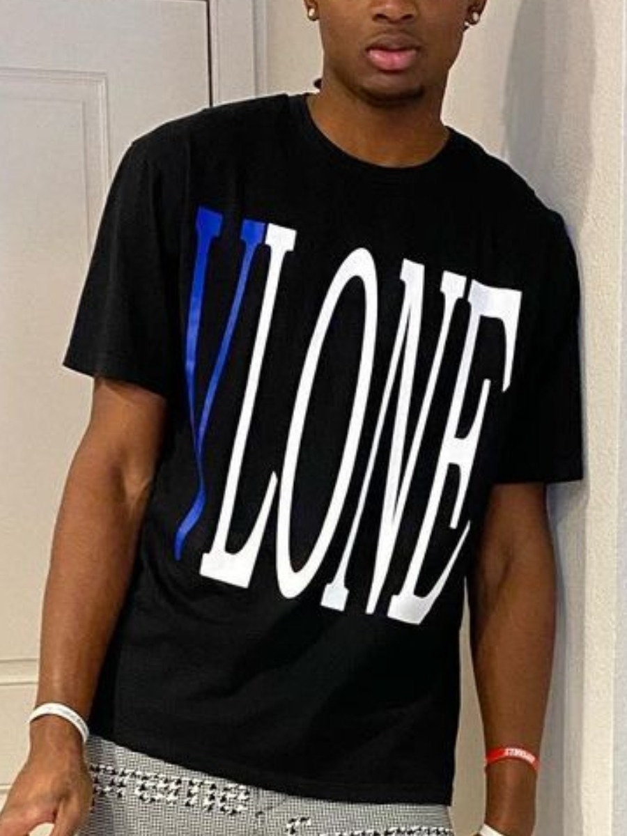 

Lovely Men Casual O Neck Letter Print Black T-shirt