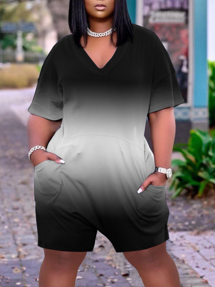 

LW Casual Dropped Shoulder Gradient Black One-piece Romper