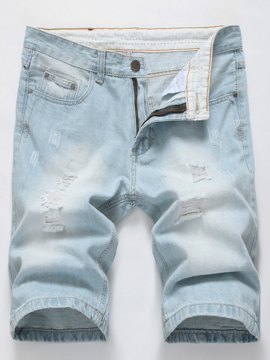 

Lovely Men Casual Mid Waist Ripped Canal Blue Denim Shorts