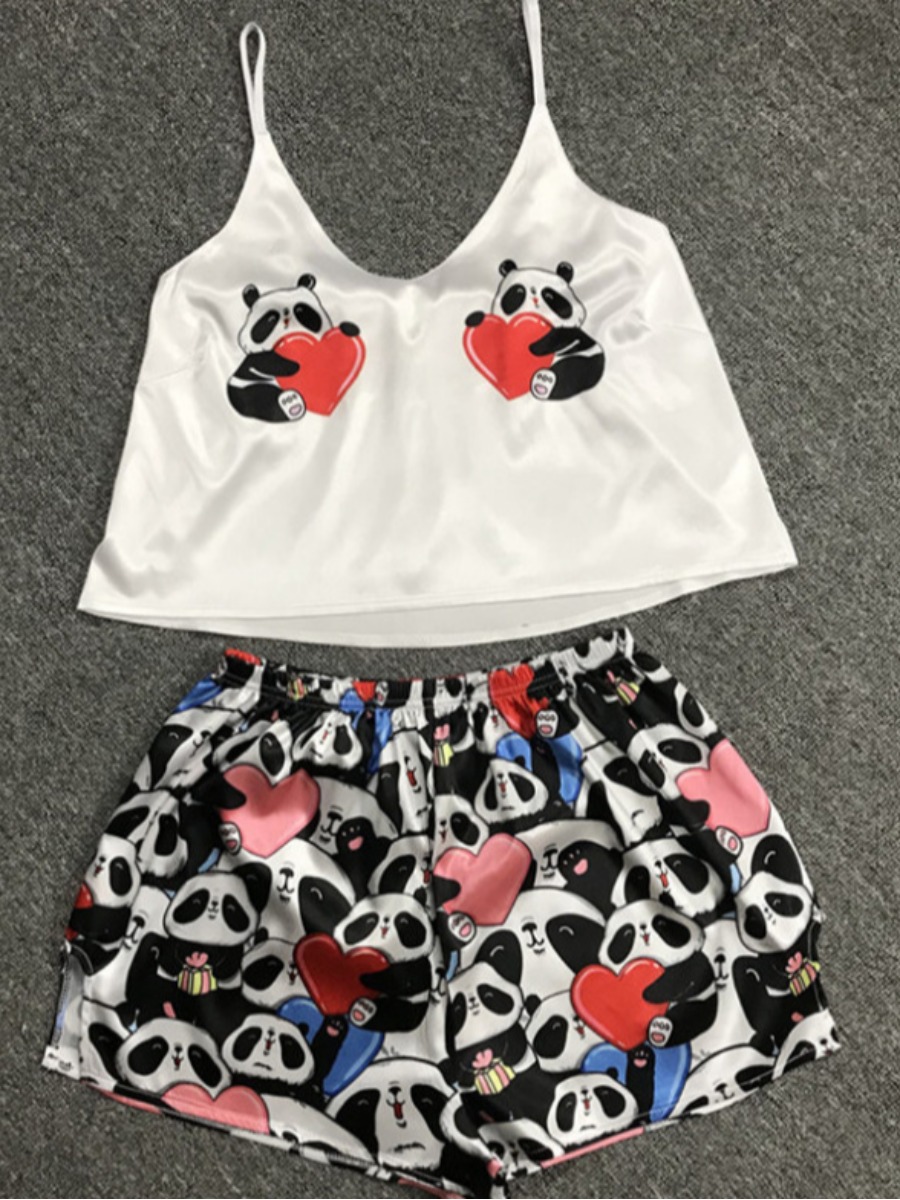 

LW Casual Panda Print Patchwork White Sleepwear