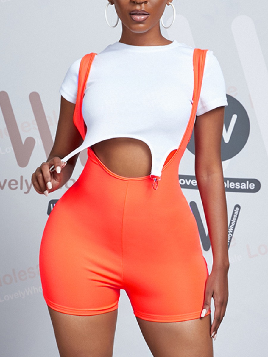 

Lovely Sweet High-waisted Suspender Orange Shorts