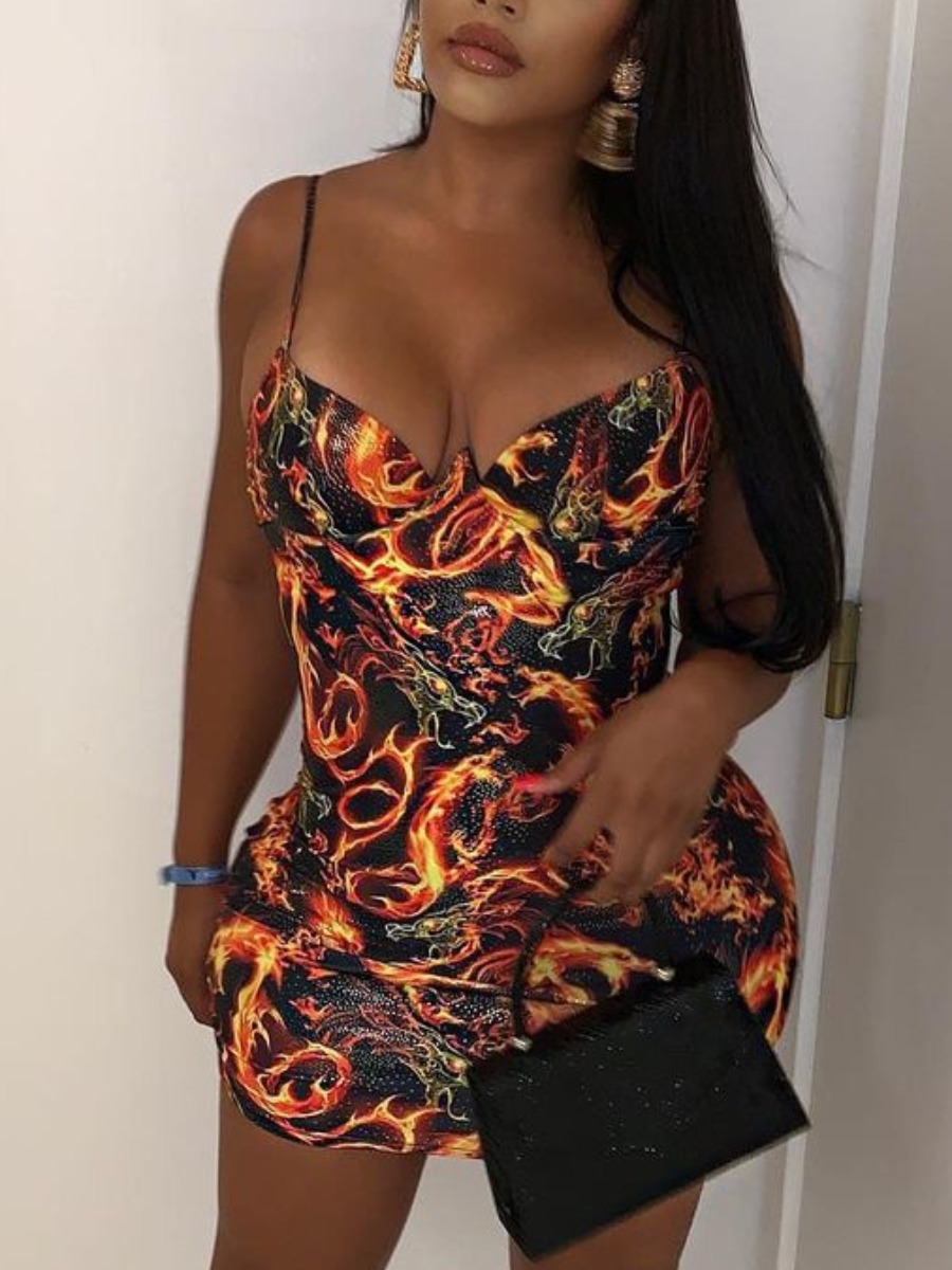 

Lovely Street Flame Print Patchwork Brown Mini Dress
