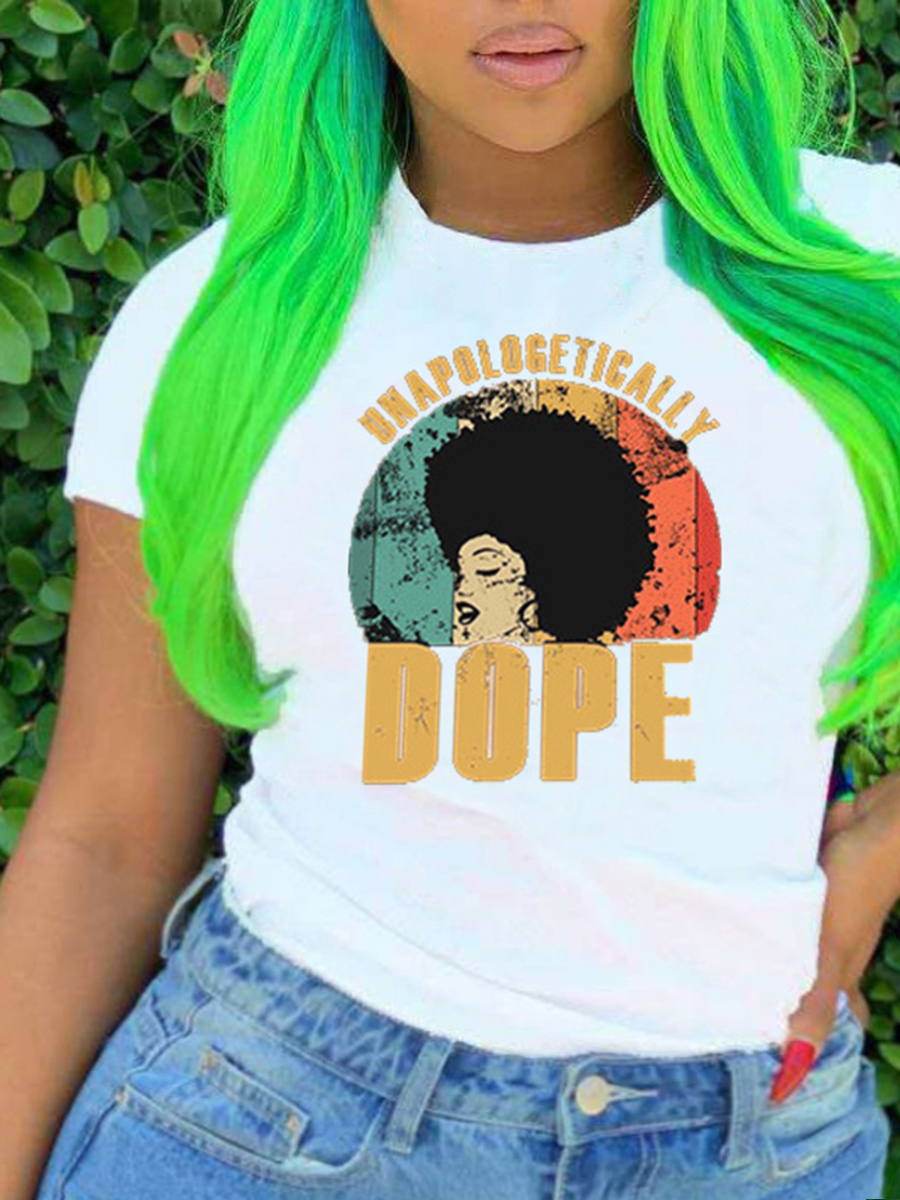 

Lovely Plus Size Casual Letter Graffiti Print Multicolor T-shirt, Multi