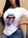 LW Plus Size Street O Neck Lip Print Multicolor T-shirt