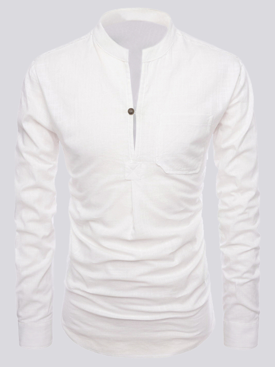 

Lovely Men Business Mandarin Collar Button Design White Shirt