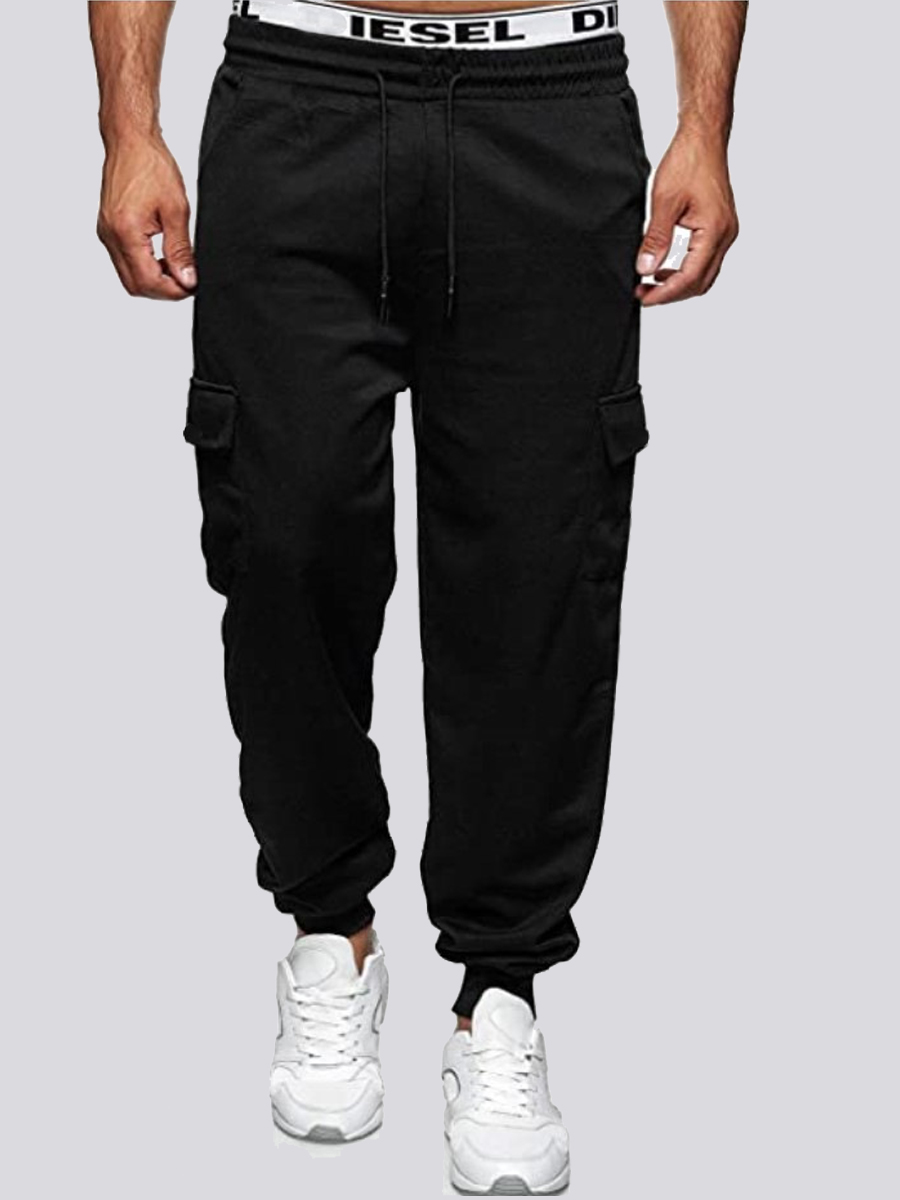 

Lovely Men Sporty Side Pocket Drawstring Black Pants