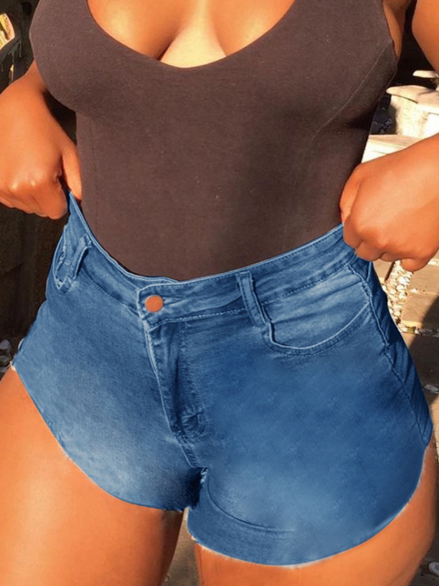 

LW Casual High-waisted Raw Edge Blue Denim Shorts