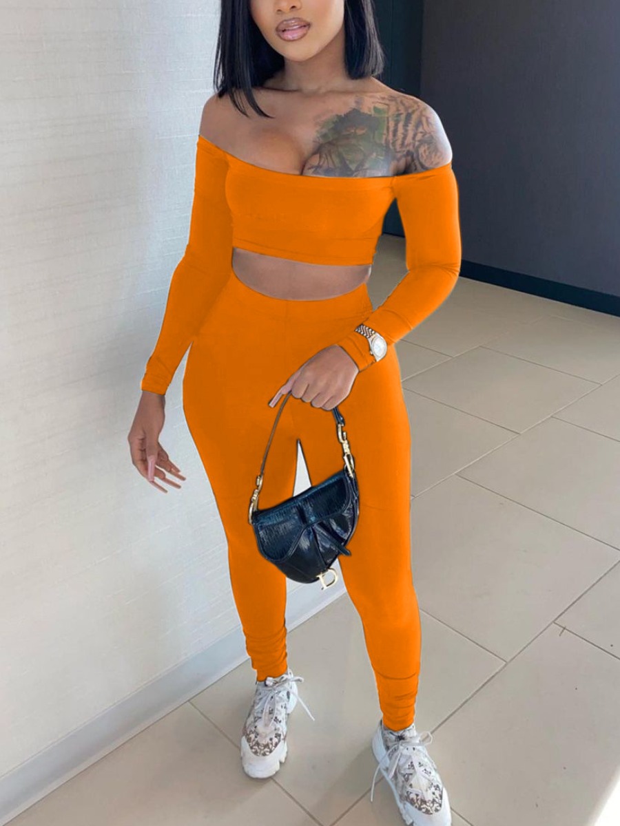 

Lovely Sporty Off The Shoulder Crop Top Croci Two Piece Pants Set
