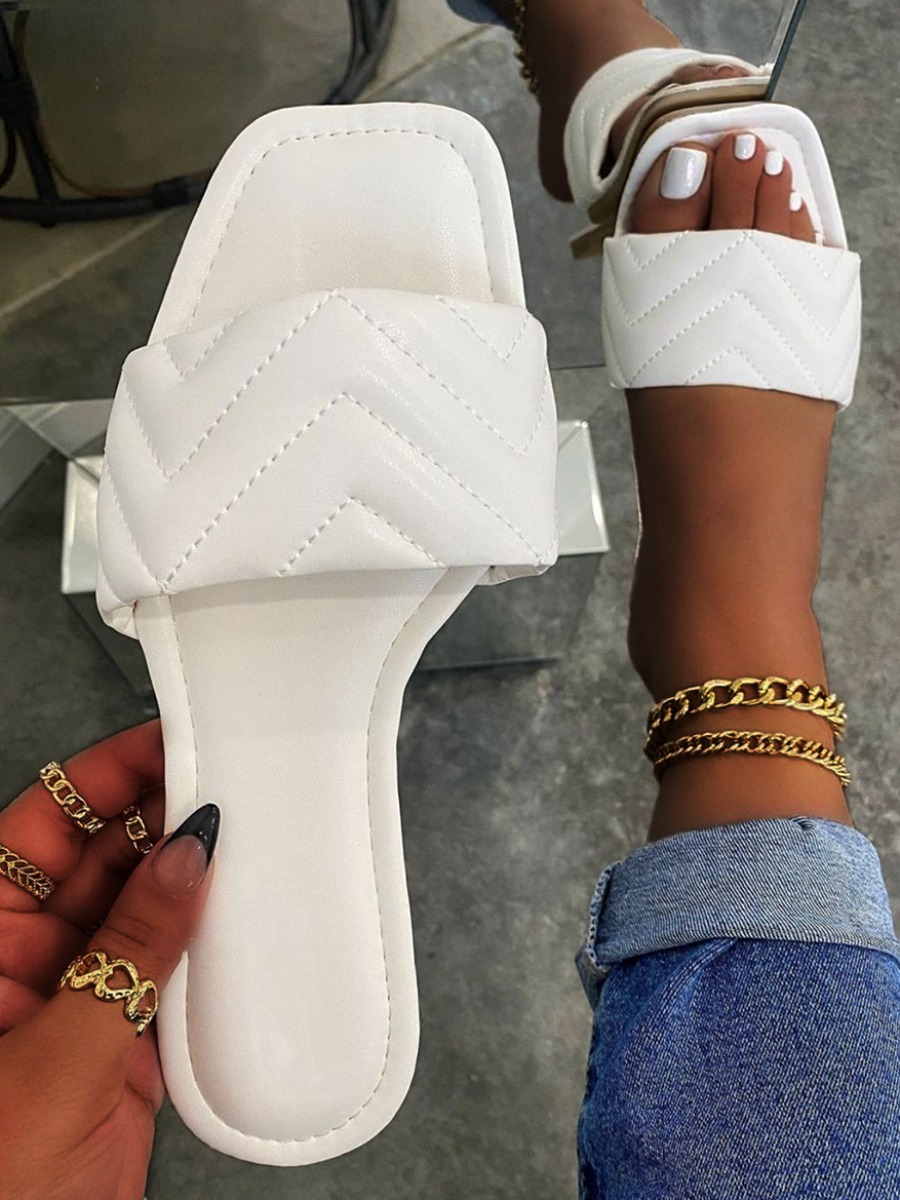 

LW Casual Quilted Slide White Slippers