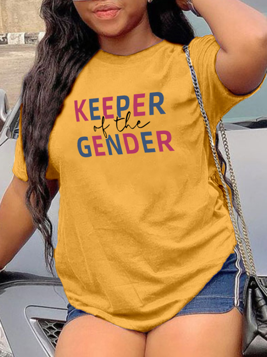 

LW Plus Size Casual O Neck Letter Print Yellow T-shirt