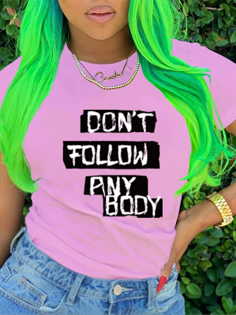 

Lovely Casual O Neck Letter Print Pink T-shirt