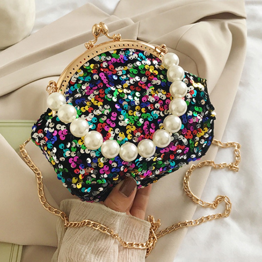 

Lovely Street Sequined Pearl Decoration Black Crossbody Bags