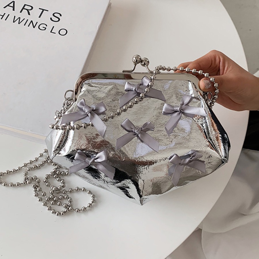 

Lovely Casual Bow-tie Decoration Silver Crossbody Bags