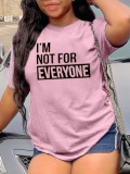 LW Casual O Neck Letter Print Pink T-shirt