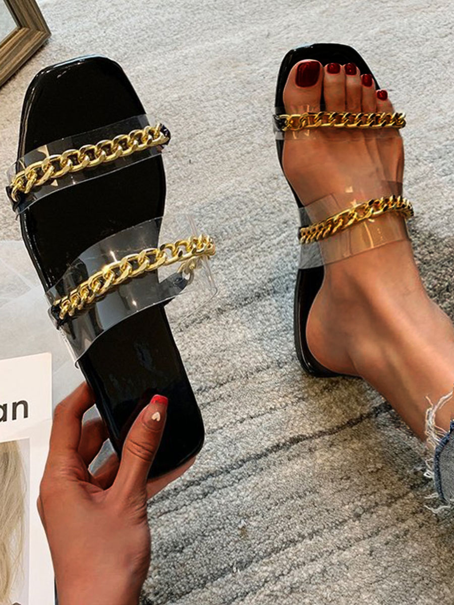 

Lovely Casual Chain Decoration Black Slippers