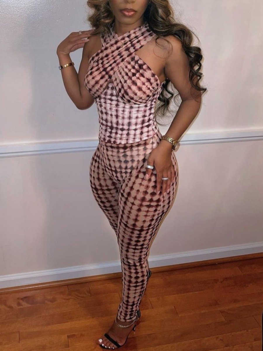 

Lovely Casual Plaid Print Bandage Design Pink One-piece Jumpsuit