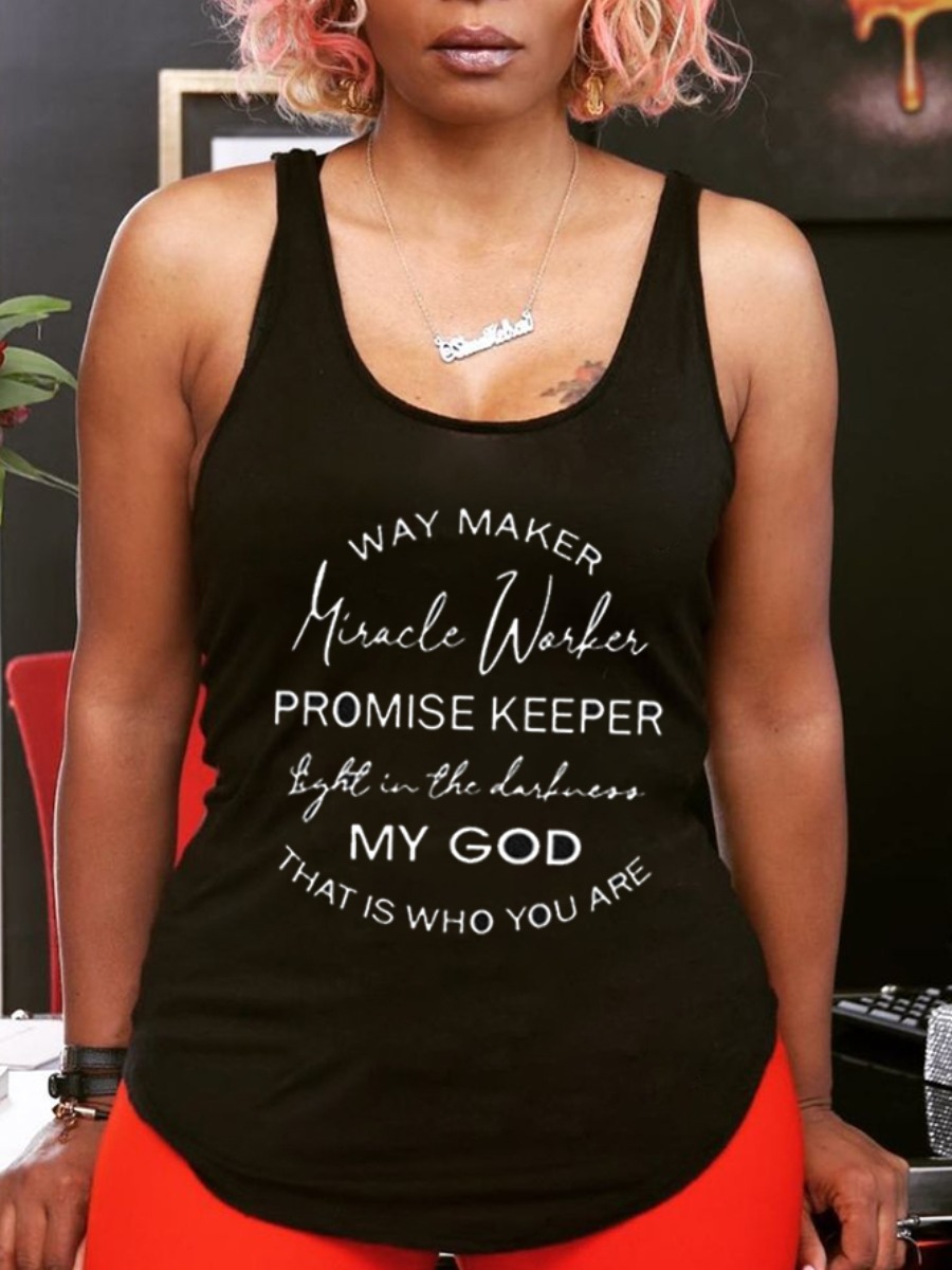 

Lovely Street U Neck Letter Print Black Camisole