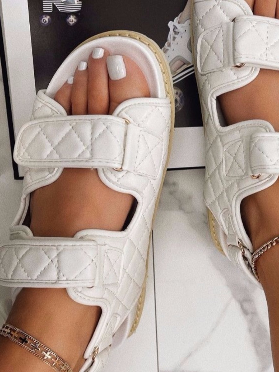 

Lovely Street Quilted Slide White Sandals