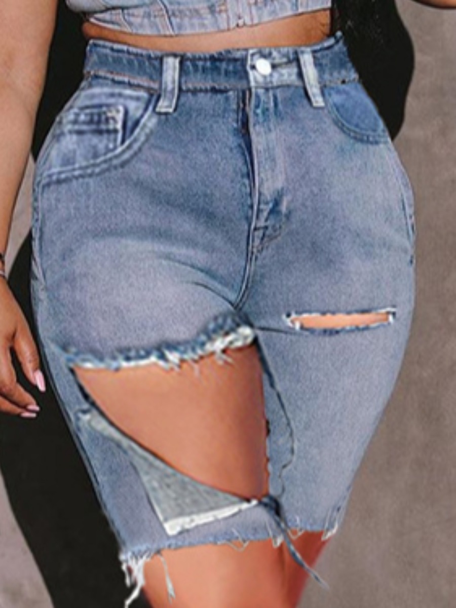 

LW Street High-waisted High Stretchy Ripped Blue Denim Shorts