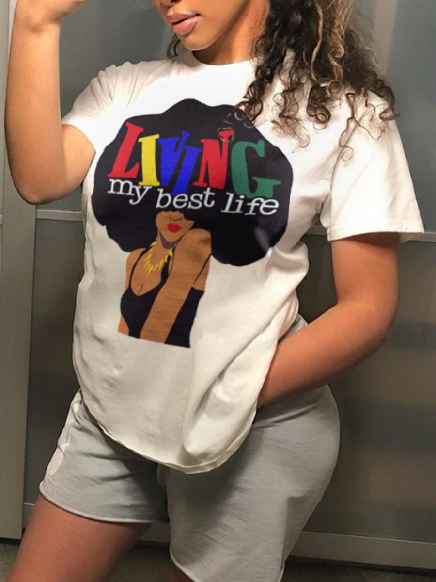 

Lovely Street Graffiti Letter Print White T-shirt
