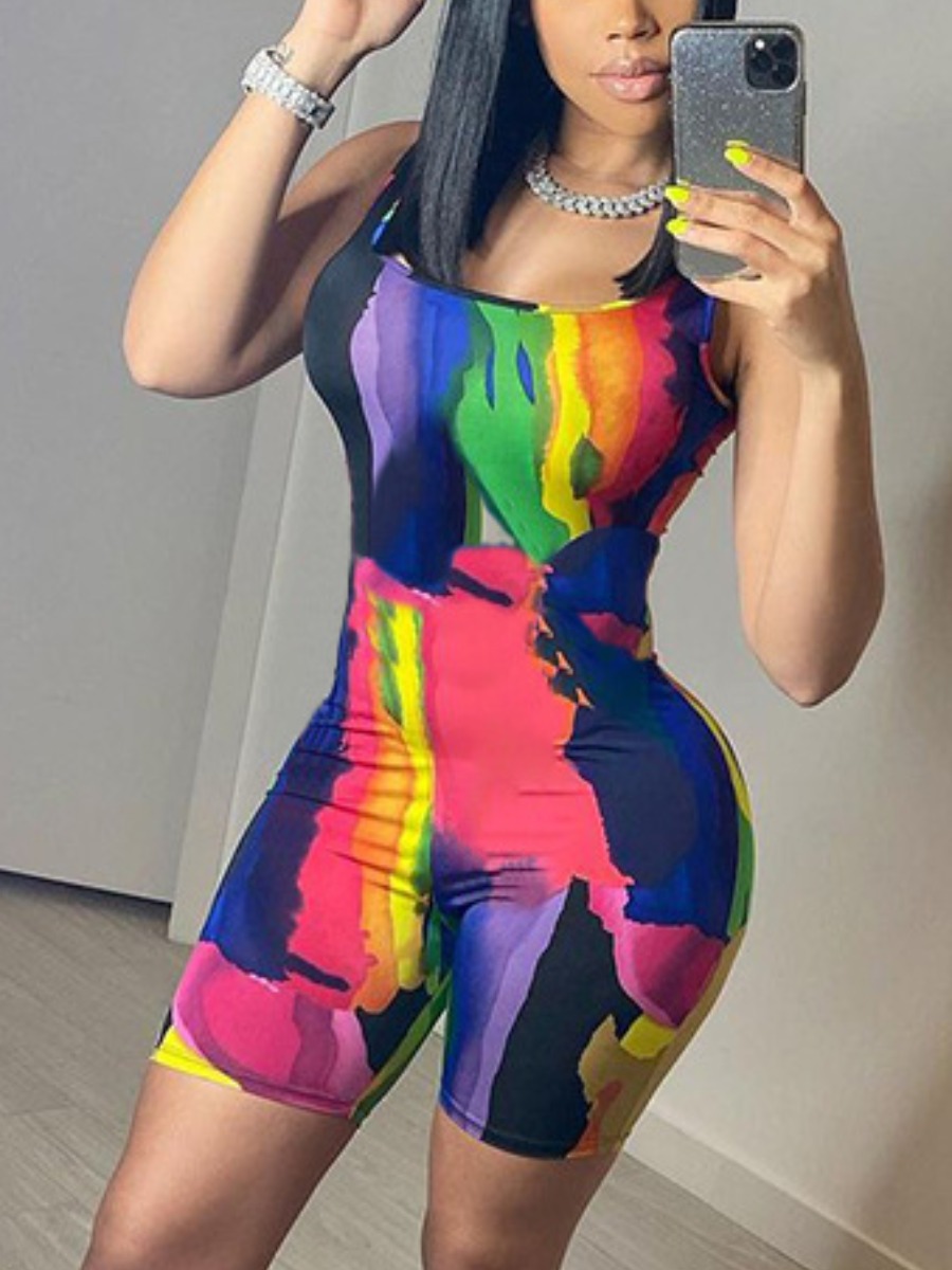 

Lovely Street U Neck Print Multicolor One-piece Romper, Multi