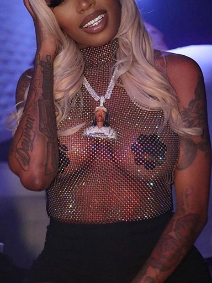 

Lovely Sexy Sequined See-through White Camisole