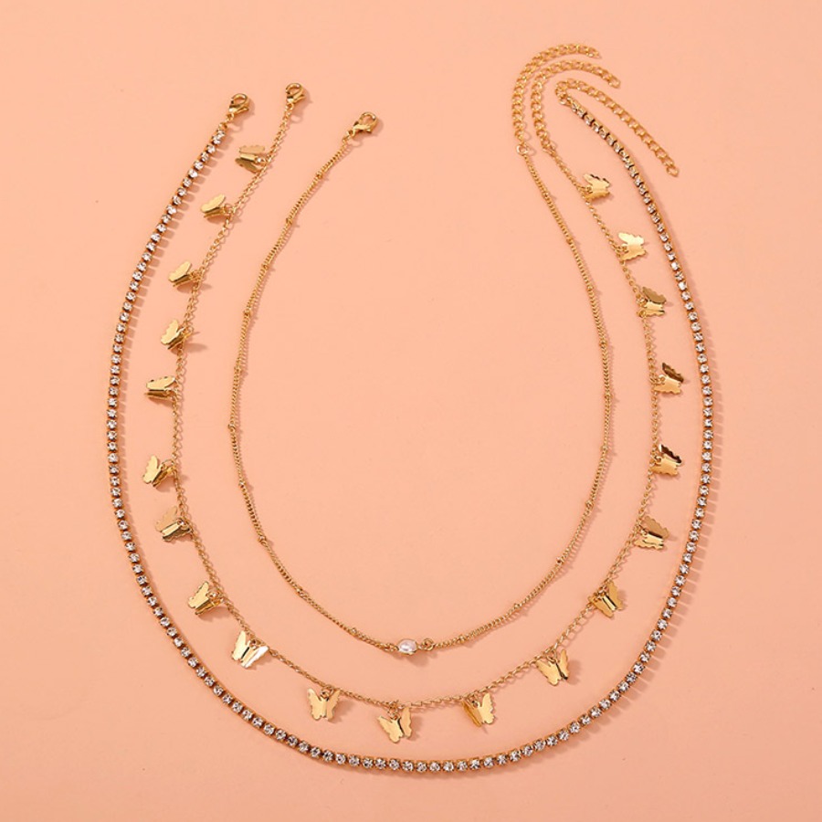 

Lovely Street Butterfly Decoration Gold Multilayer Necklace